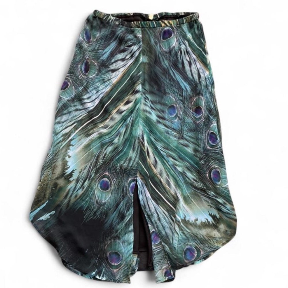Maximalist Boho Ethereal Peacock Feather Print Skirt